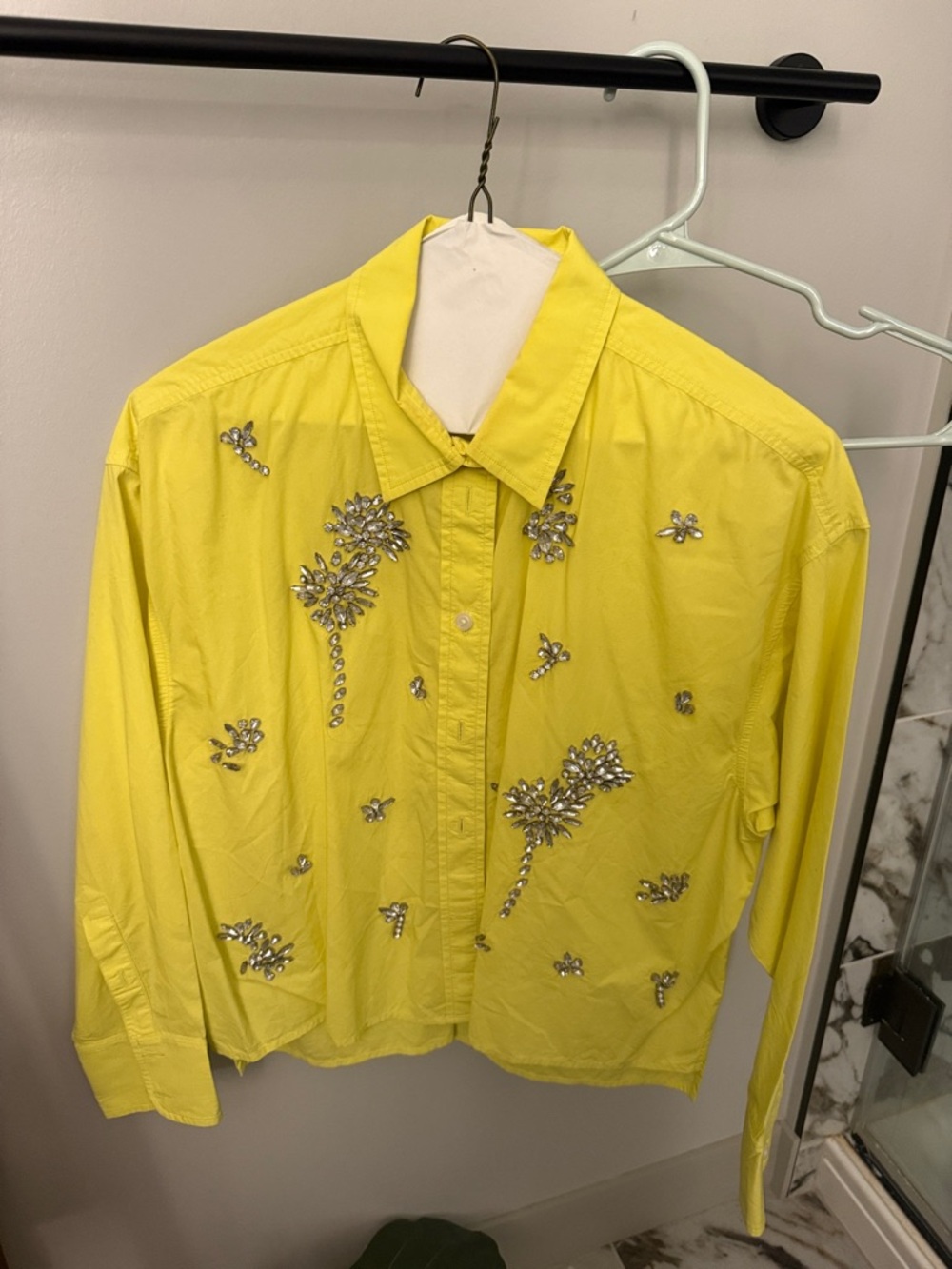J. Crew Yellow Crystal-Embellished Button-Down Shirt